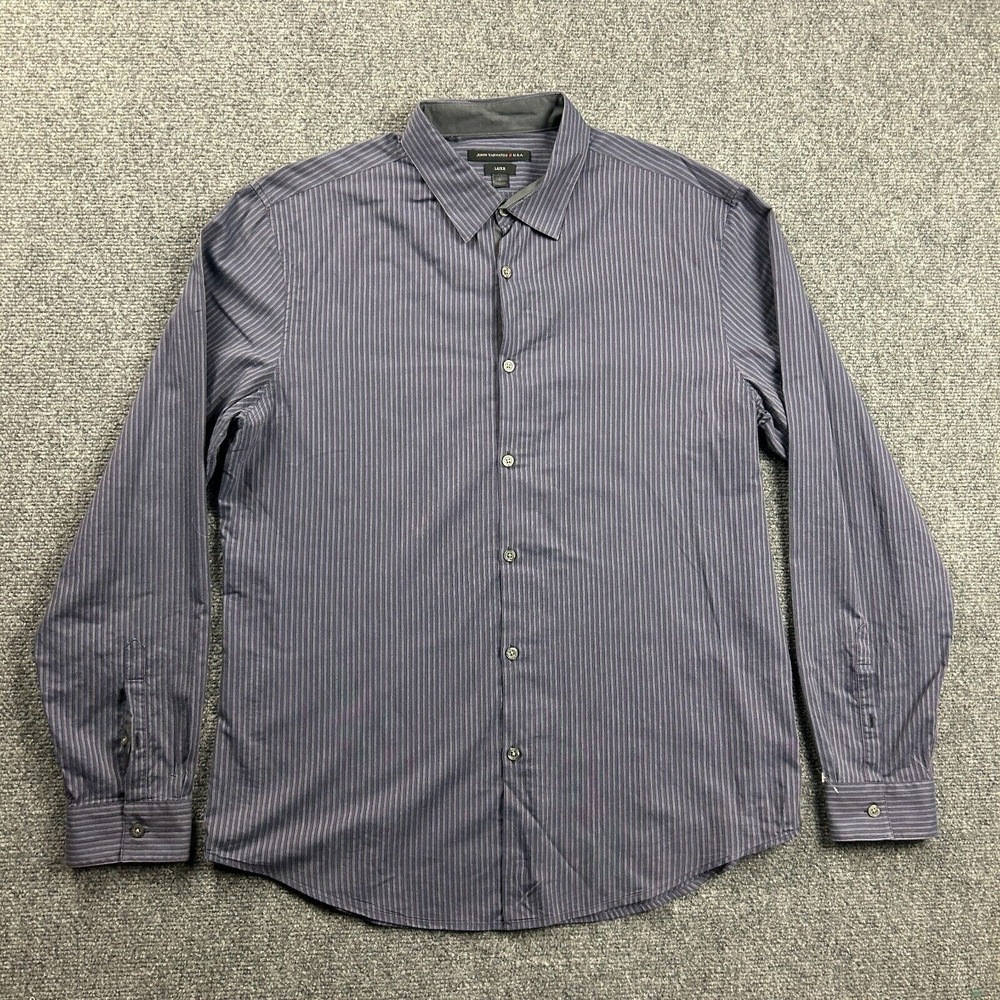 John Varvatos Shirt Mens Large Purple Striped Luxe Button Up 100% Cotton Adults